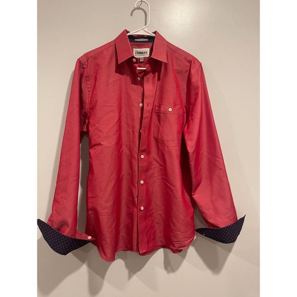 Express Shirts Express Mens Metallic Red Button Down Fitted Casual